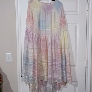 Loveshackfancy rainbow pastel tie dye maxi hi-lo skirt M